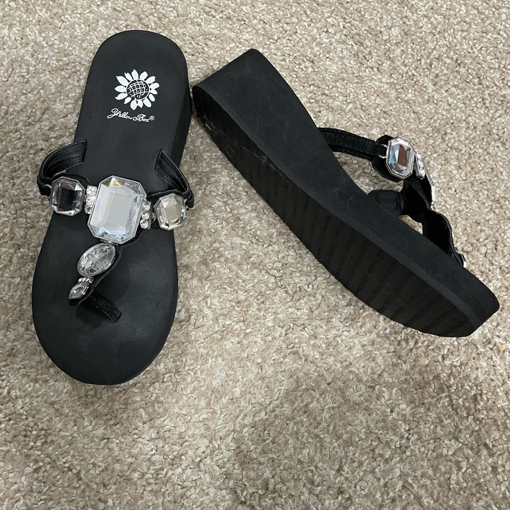 Yellow Box Black Jeweled Platform Sandal